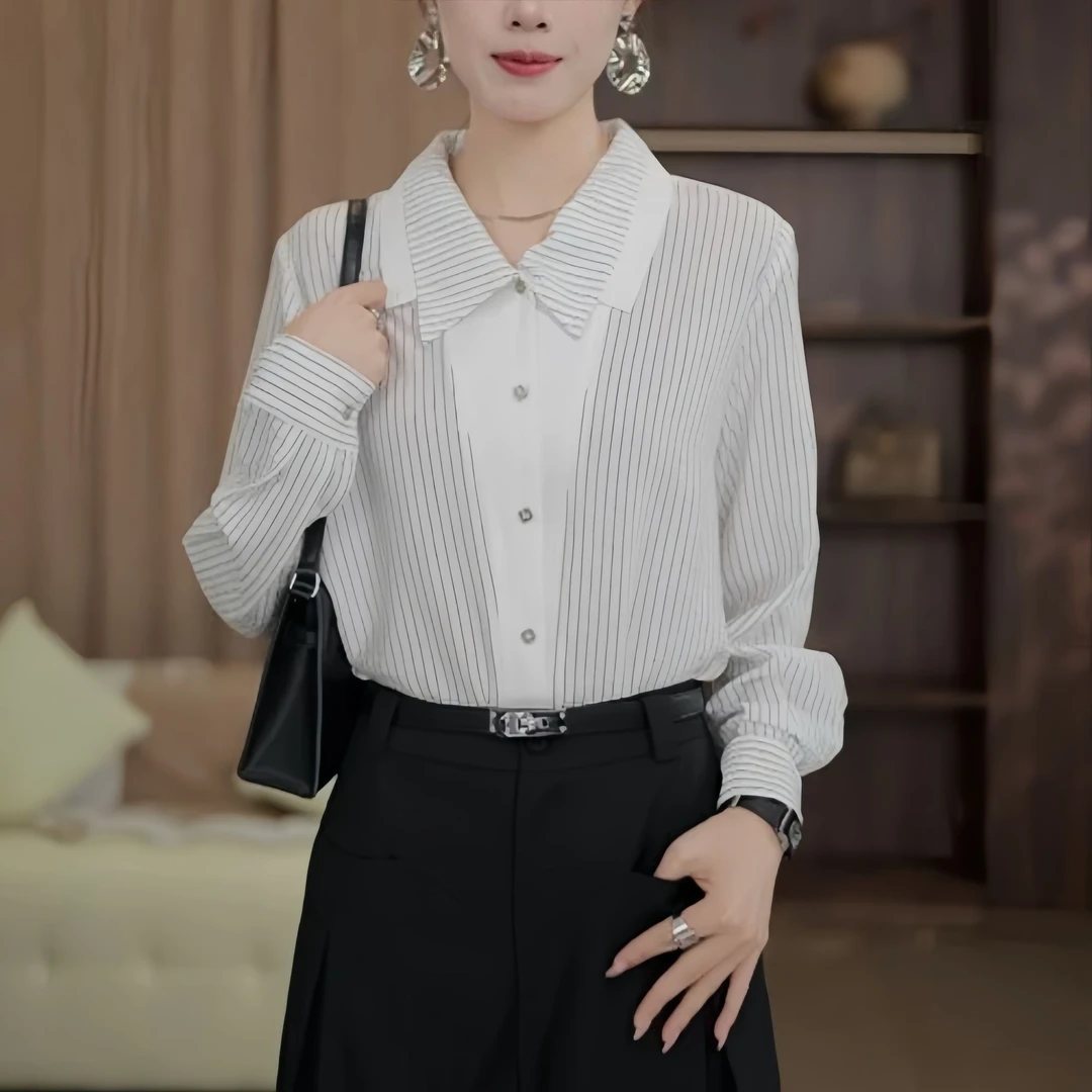 TITI定制【枯木逢春】轻奢气质条纹长袖衬衫宽松显瘦上衣  A905