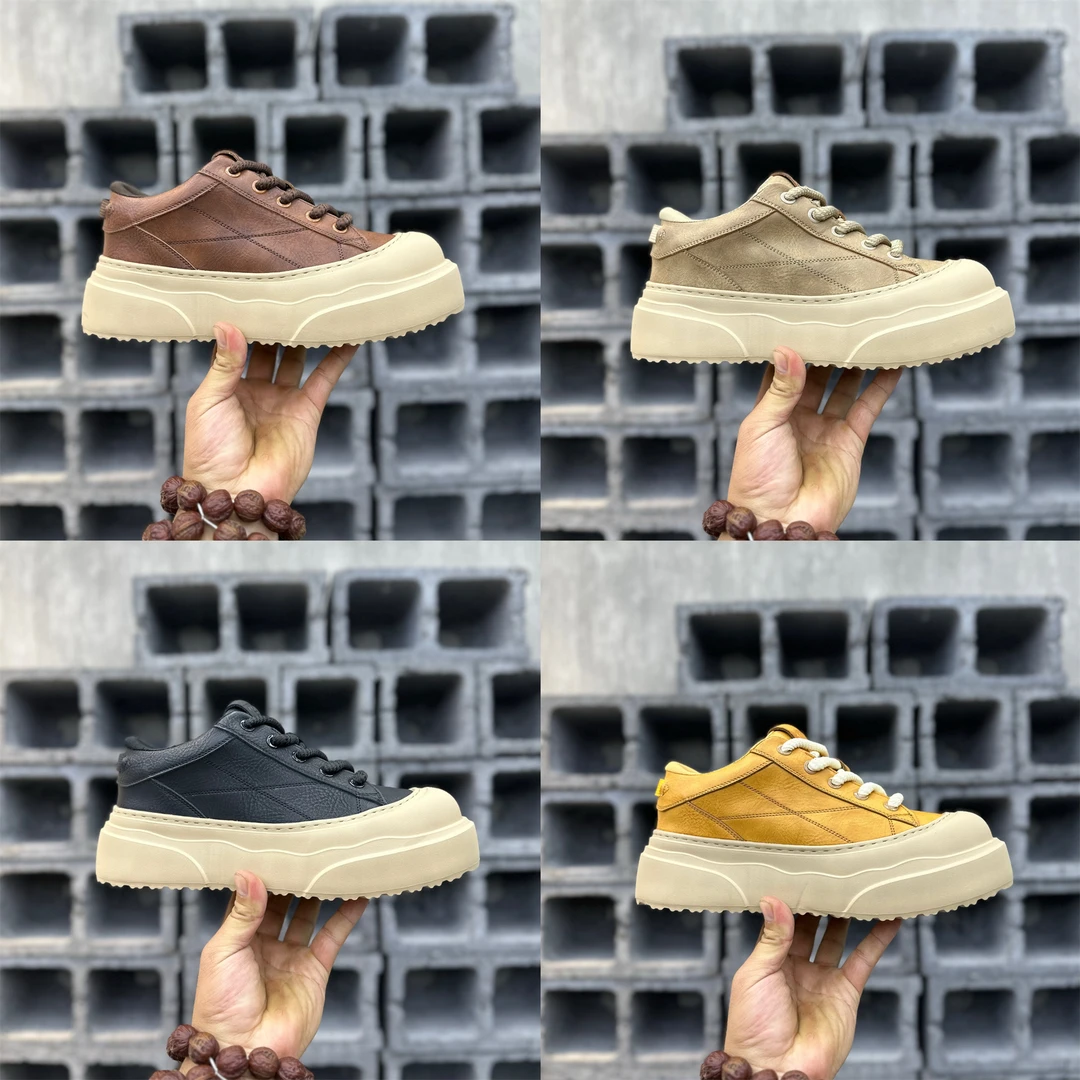 男鞋2025冬季新款皮面复古撞色加绒保暖厚底时尚百搭休闲鞋