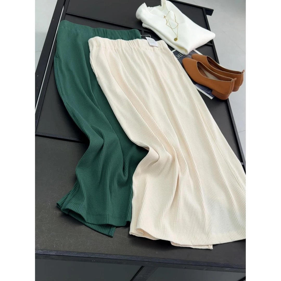 走岛国！复古百搭半身裙松紧高腰直筒开叉显瘦女裙