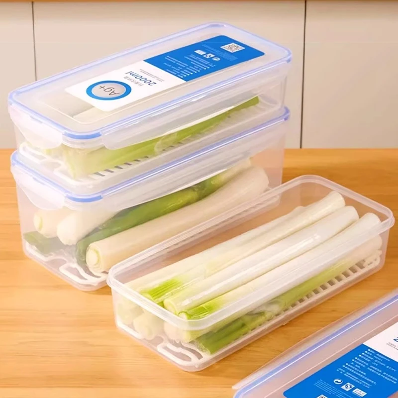 葱段收纳神器大葱保鲜盒长条长方形小葱香菜冰箱专用食品级收纳盒