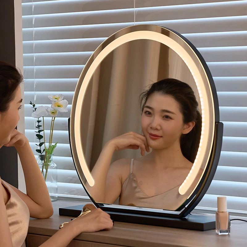 led带灯化妆镜台式桌面梳妆台2025宿舍镜子化妆镜2025年最新款