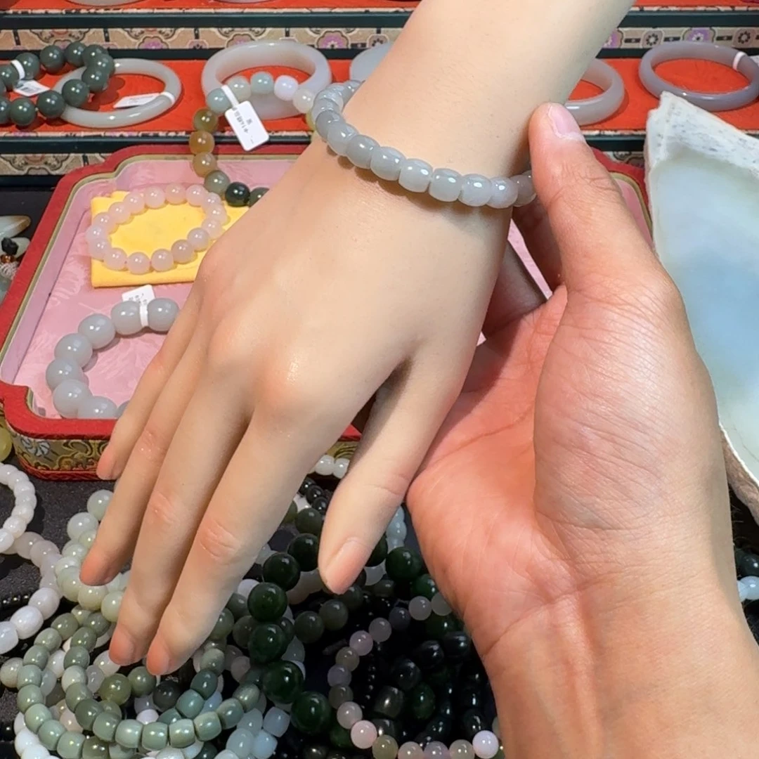 和田玉手串未镶嵌和田玉卡8烟紫