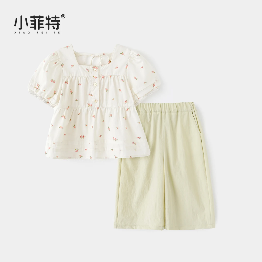 小菲特夏季新款女童休闲套装衣服薄款女宝短袖t恤两件套BGTX51560