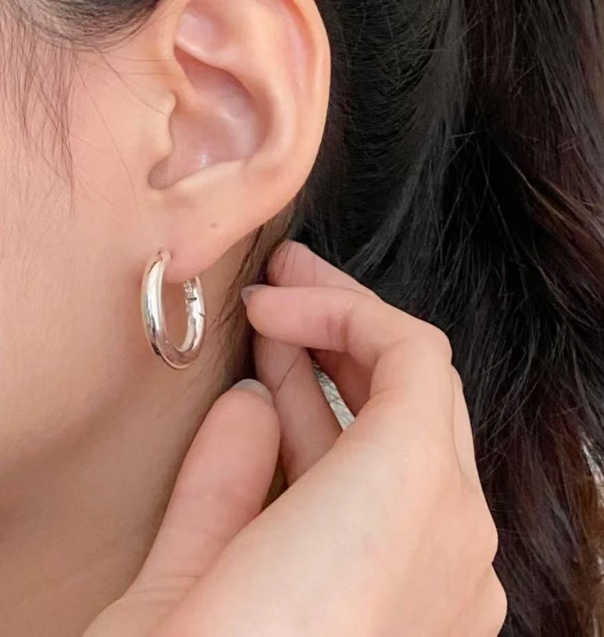 925银耳饰 925银耳饰耳饰圆圈韩国韩版耳环INS极简光面