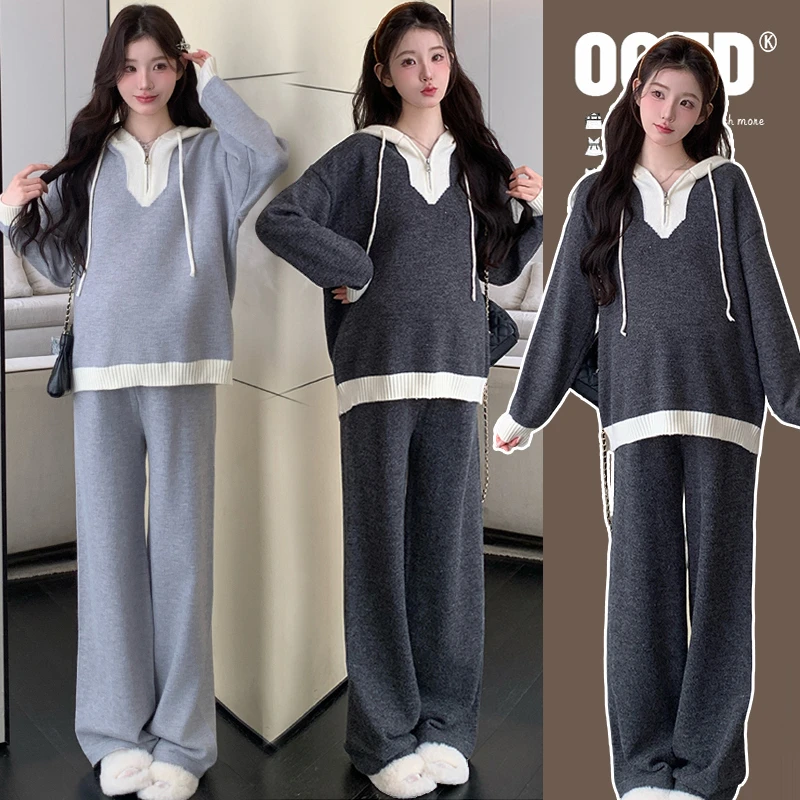 【安安】孕妇装秋冬季韩版显瘦上衣+阔腿裤两件套休闲减龄秋冬套装