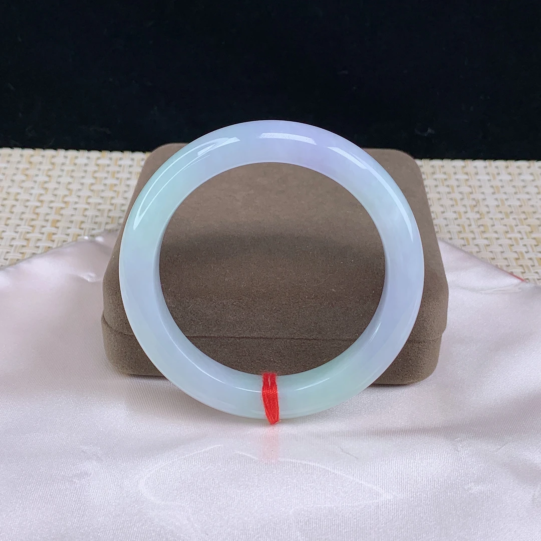 天然A货缅甸玉翡翠手镯57圈淡春彩粉紫女款时尚百搭精美平安镯