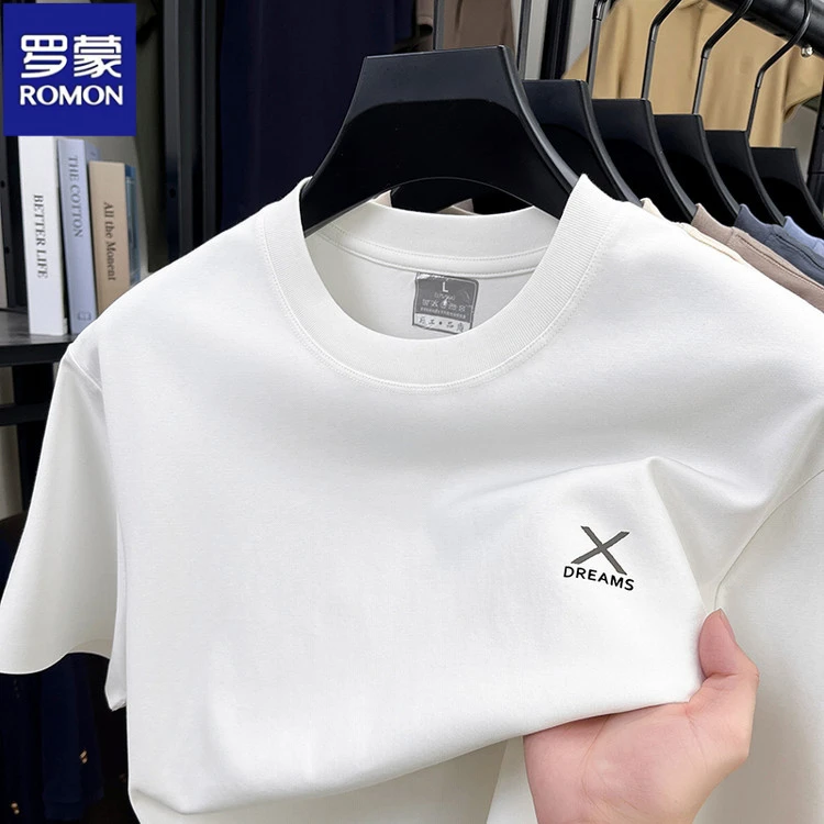 罗蒙圆领短袖T恤男士2025夏季新款休闲宽松上衣简约百搭t恤衫潮