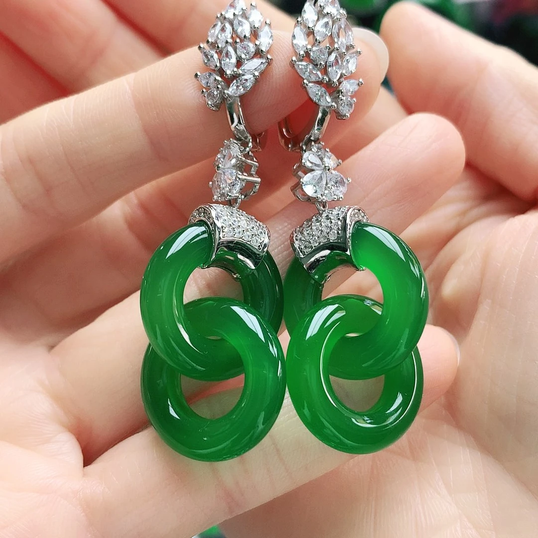 玛瑙/玉髓银S925镶嵌耳钉