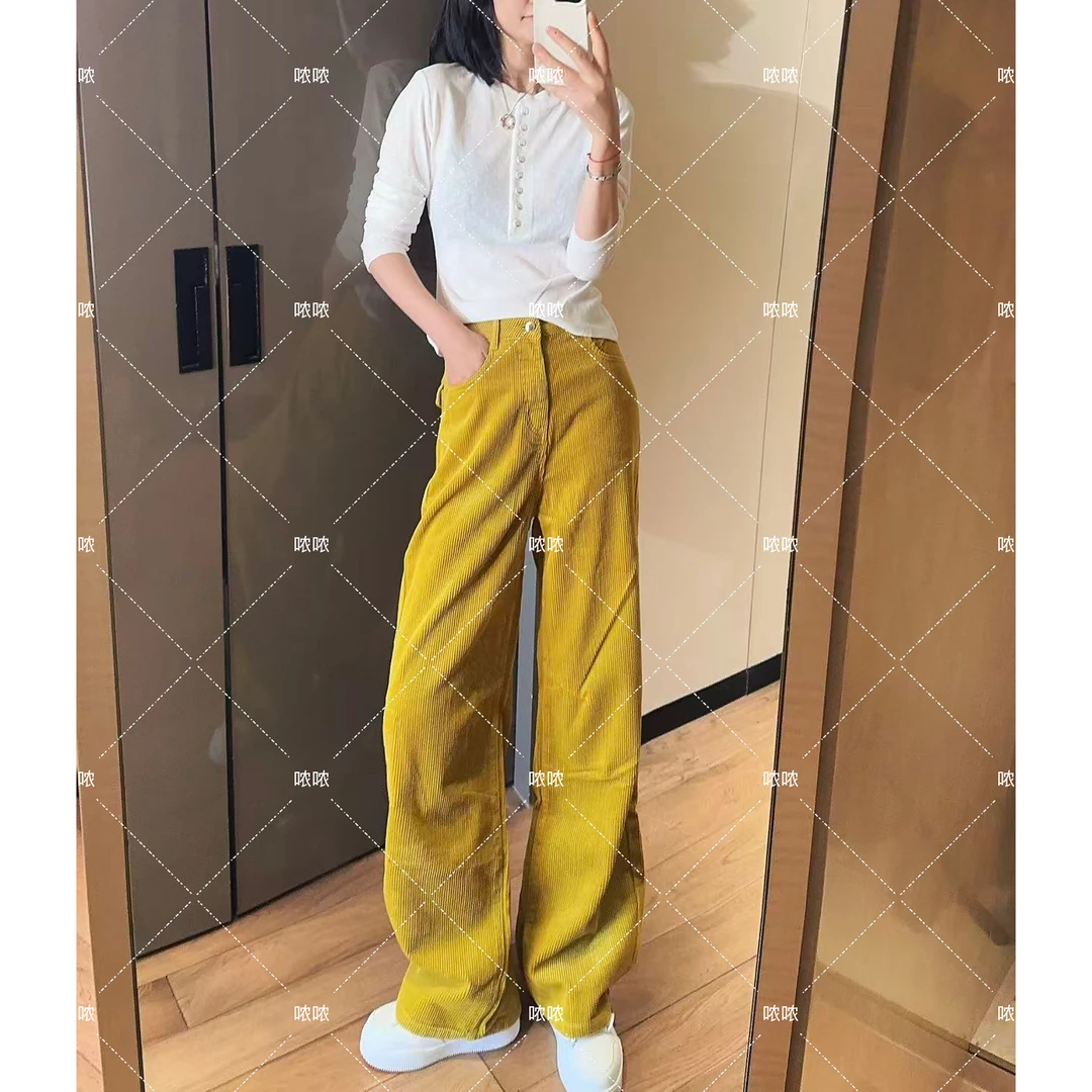 哝NONG-【灯芯绒裤子】2025早秋新款灯芯绒休闲阔腿裤裤子01692095