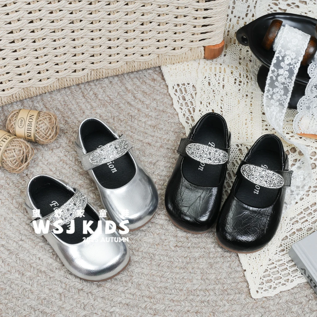 望舒家韩版女童水钻公主鞋2025春秋小女孩软底豆豆鞋浅口玛丽珍30