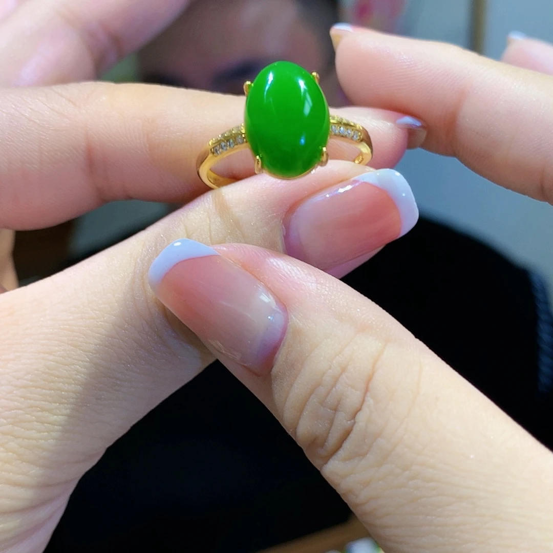 和田玉（碧玉）戒指银S925镀金镶嵌
