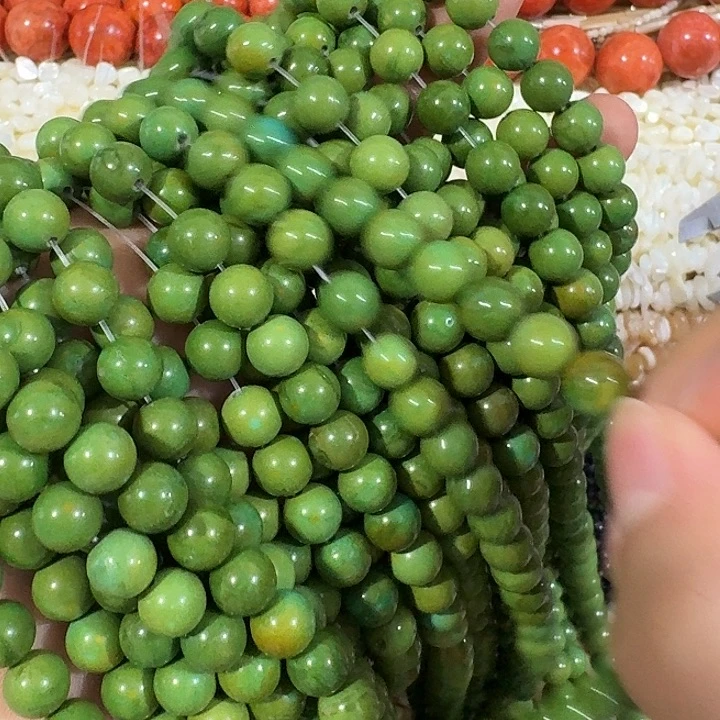 玛瑙/玉髓合金珠宝半成品一条8-9mm菜籽绿圆珠