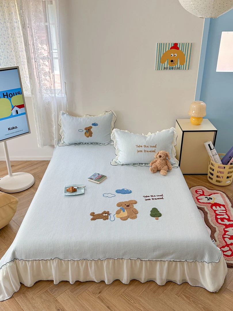 【L·W梨窝】A类pe凉感席 小清新卡通毛巾绣刺绣床裙款