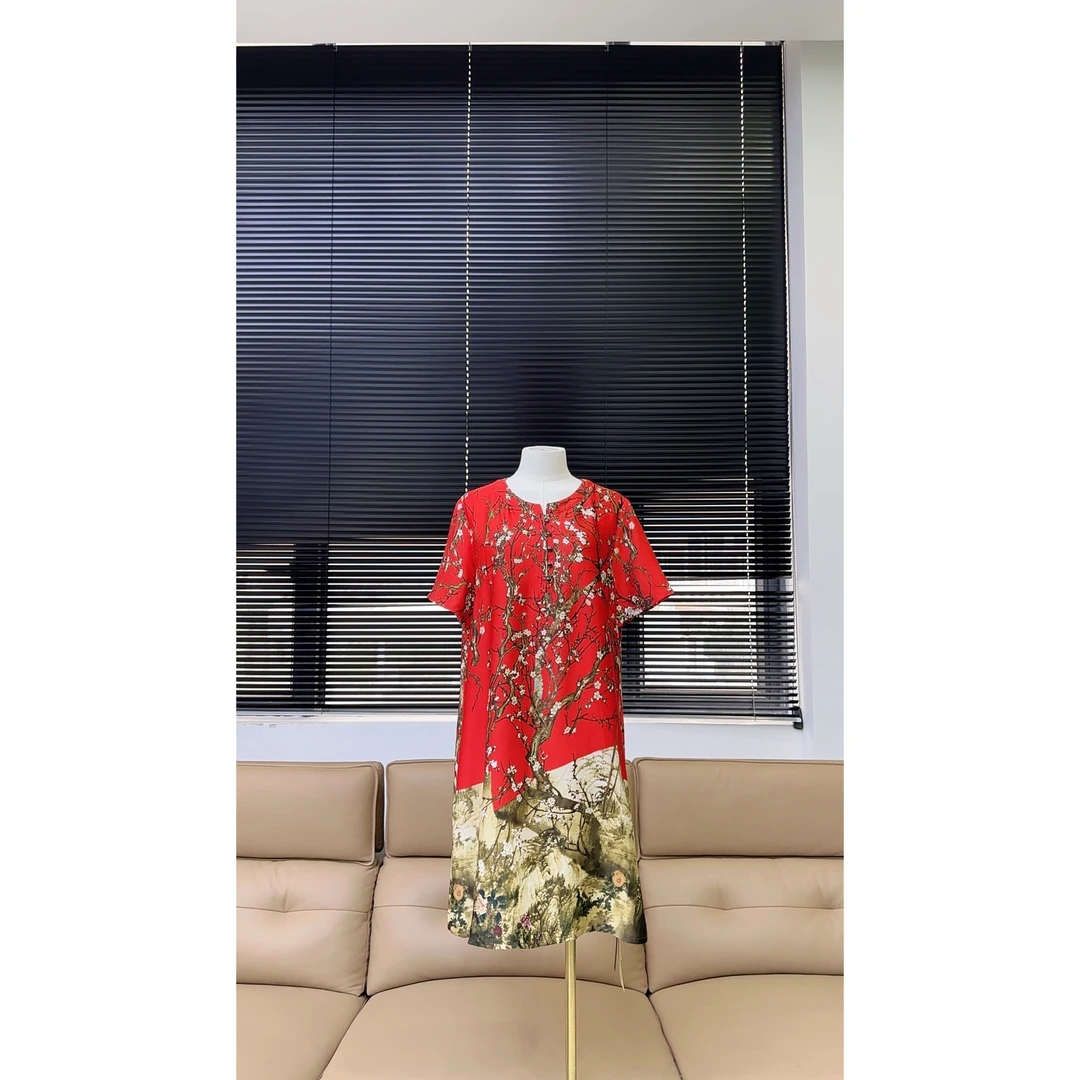 品牌原单梵帛蕊棉麻连衣裙—红色—206