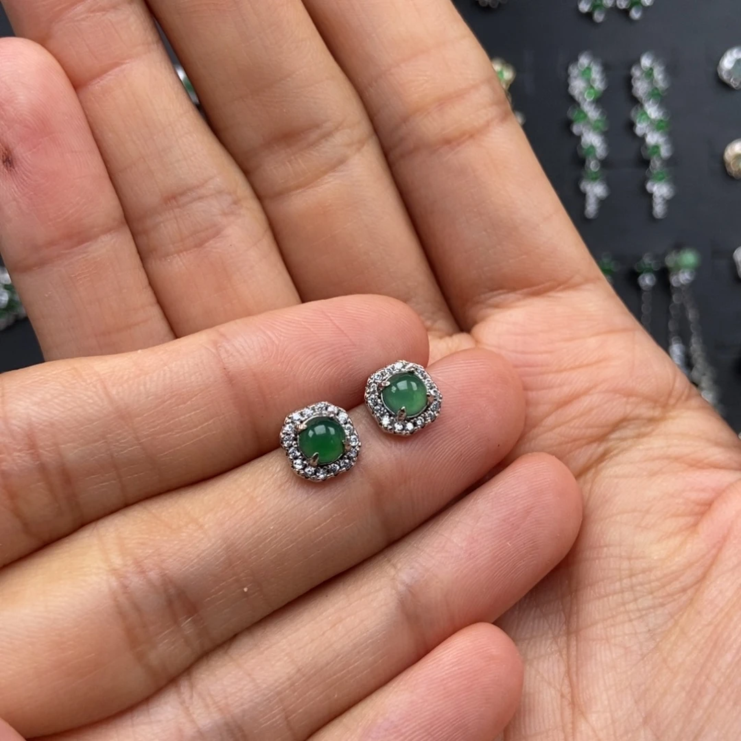 翡翠银S925镶嵌耳饰