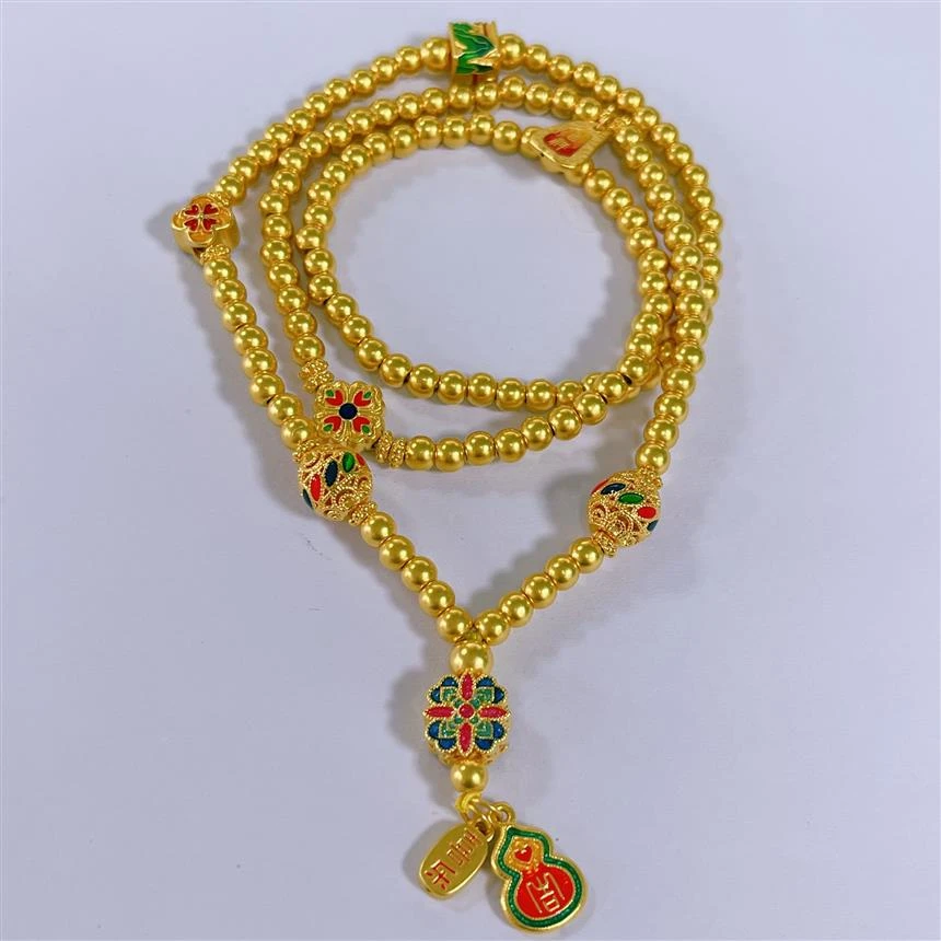 福满圆珠宝3 足金 千里江山四叶草手链项链双戴款