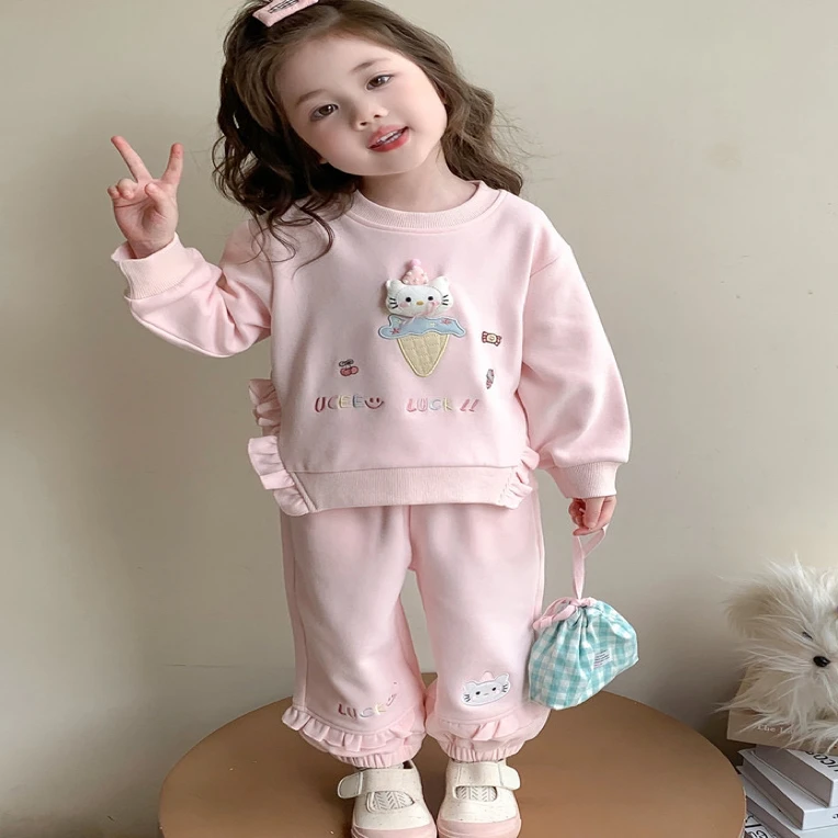 卡通风女套装女童卡通卫衣两件套秋季上衣春秋韩版