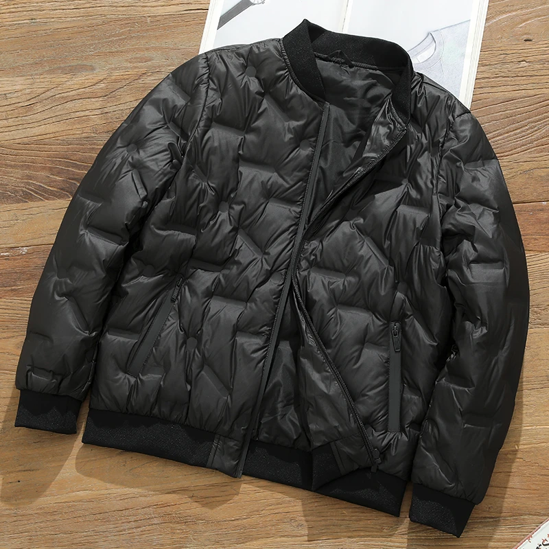 卓伊纳比羽绒服男士短款新款冬季轻薄保暖时尚流行帅气棒球服