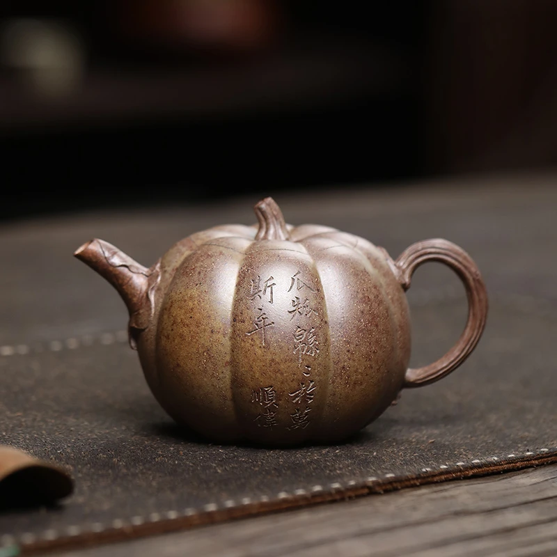 大吉羊柴烧 宜兴紫砂壶茶壶 原矿本山绿泥万年瓜260ml徐顺伟