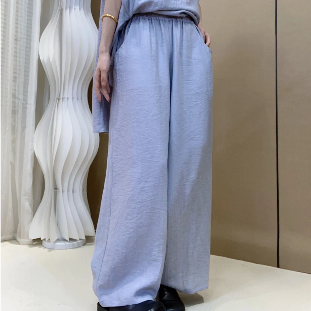 IXIAN女装- 静奢风高腰透气阔腿裤休闲裤纯色时尚显瘦宽松直筒裤