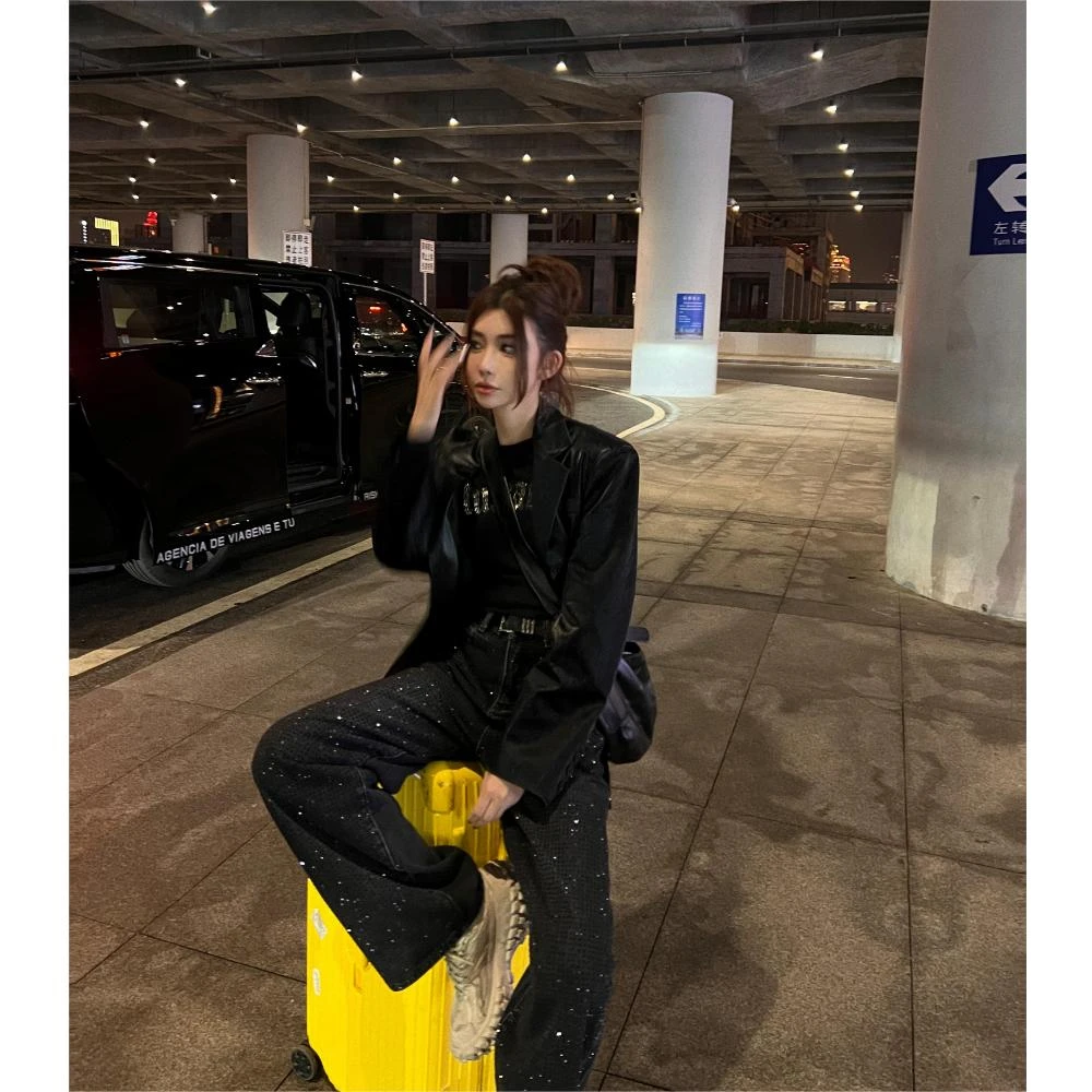 婉君【演唱会bling裤】秋冬烫钻宽松显瘦厚款牛仔裤LWJ23D4K1126