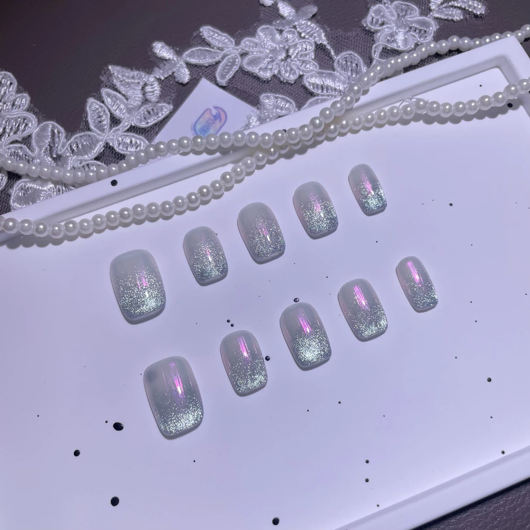 A1640『碎光渐变』夏日百搭晶石猫光渐变极光纯手工制作穿戴甲