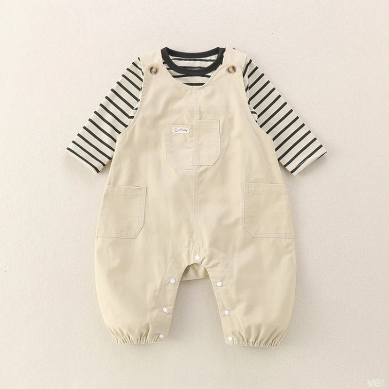 宝宝衣服【T恤+背带裤套装儿童】婴儿外出服婴幼儿衣服条纹潮秋季