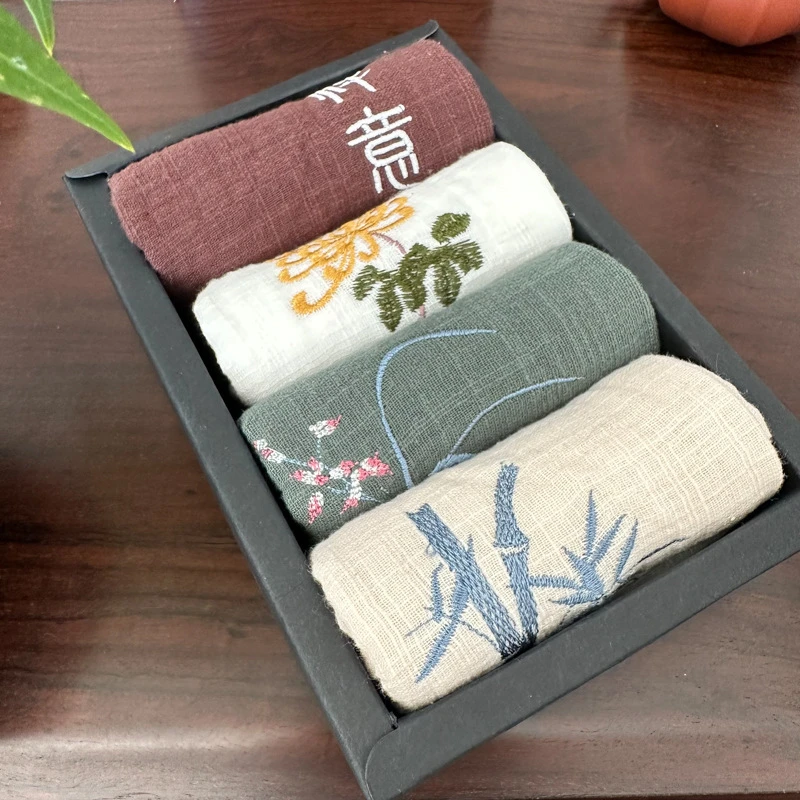 厂家直销 刺绣棉麻吸水茶巾加厚日式禅意抹布茶台抹巾功夫茶简约