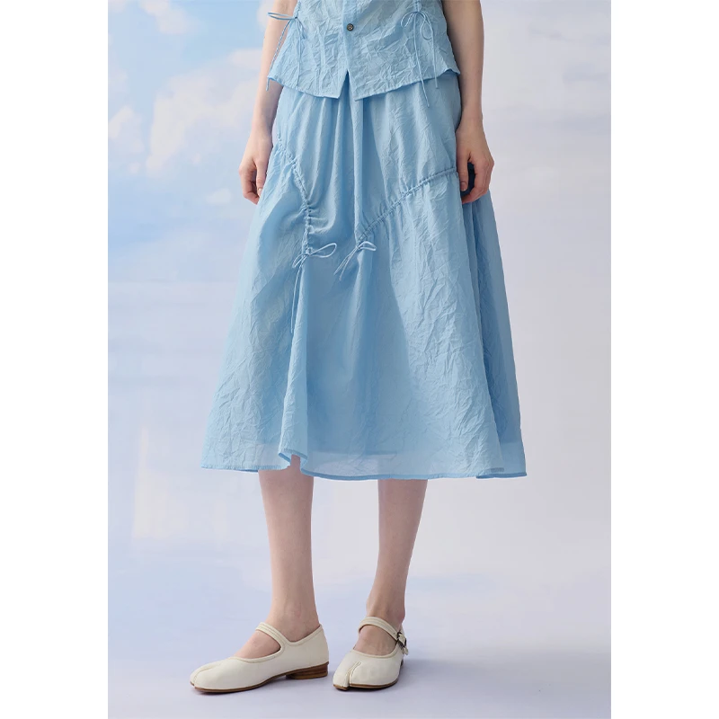 【文艺千金】puretea茶愫丝棉隧道抽绳半身裙收褶a字裙KS0803D21