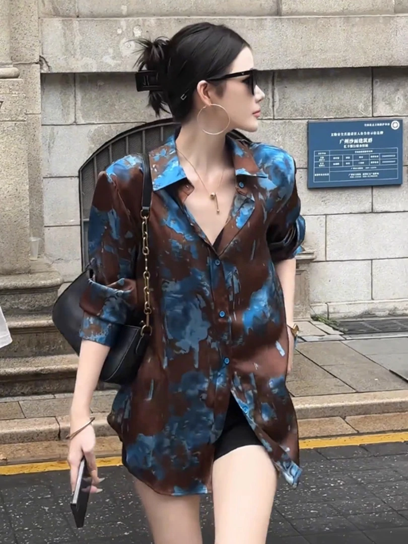 韩版气质御姐撞色长袖衬衫女装2025初秋新款宽松休闲防晒外套上衣