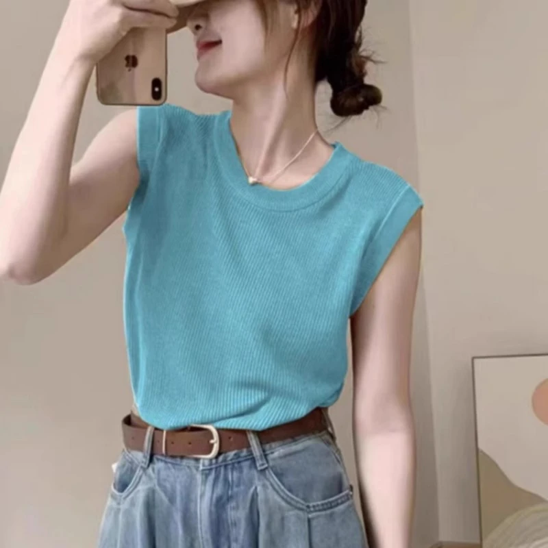 多巴胺显白冰丝针织吊带背心女夏外穿2025新款高级针织短袖上衣女