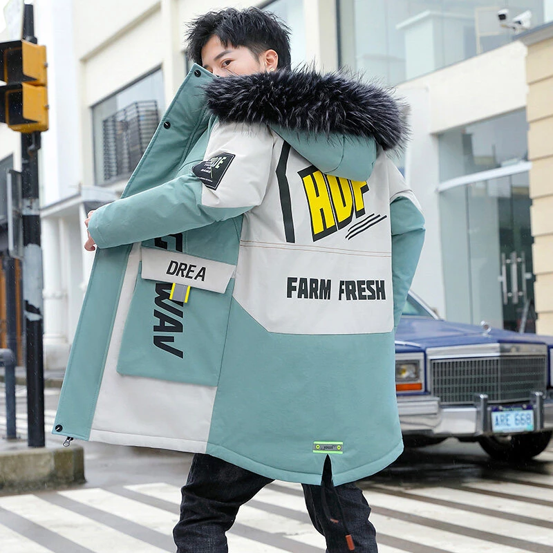 青少年学生男士冬季加棉加厚派克服大棉衣百搭休闲中长款外套棉服