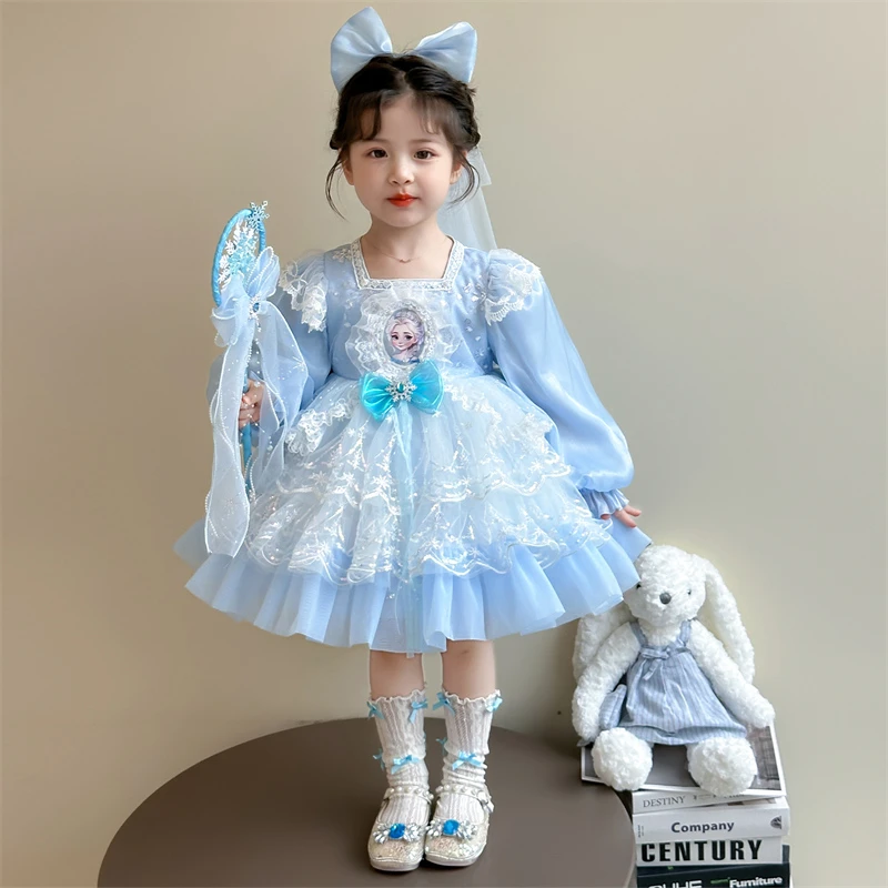 女童连衣裙春秋2025新款儿童爱莎公主裙女宝宝生日秋装洛丽塔裙子