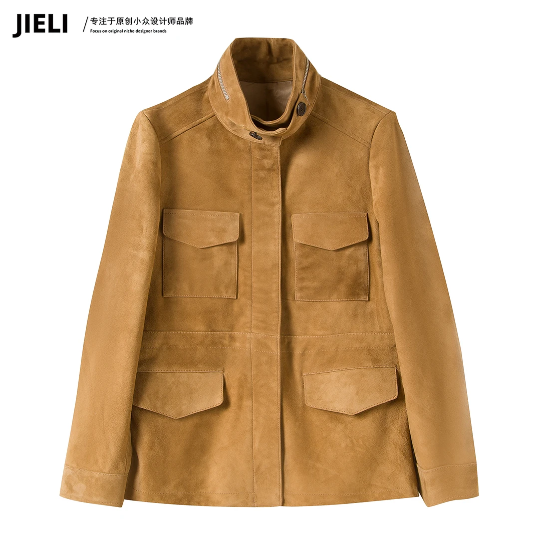 JIE LI/街力进口混种小羊皮皮衣立领真皮绒面超帅皮衣外套JX010