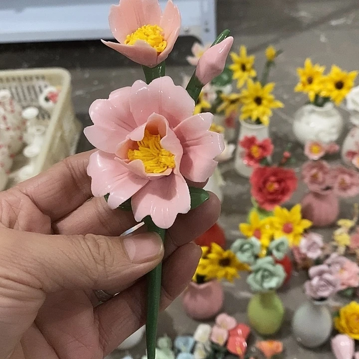 瓷片纯手工陶瓷花摆件