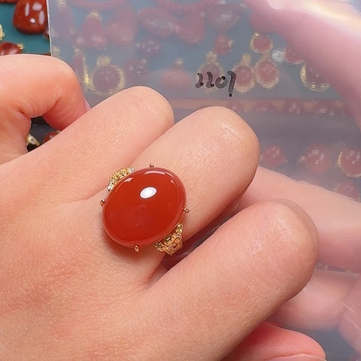 南红玛瑙银S925镶嵌16.8戒指