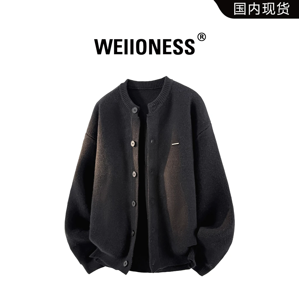 WEIIONESS纯色潮流毛衣男冬季休闲时尚百搭外套轻奢宽松男生衣服