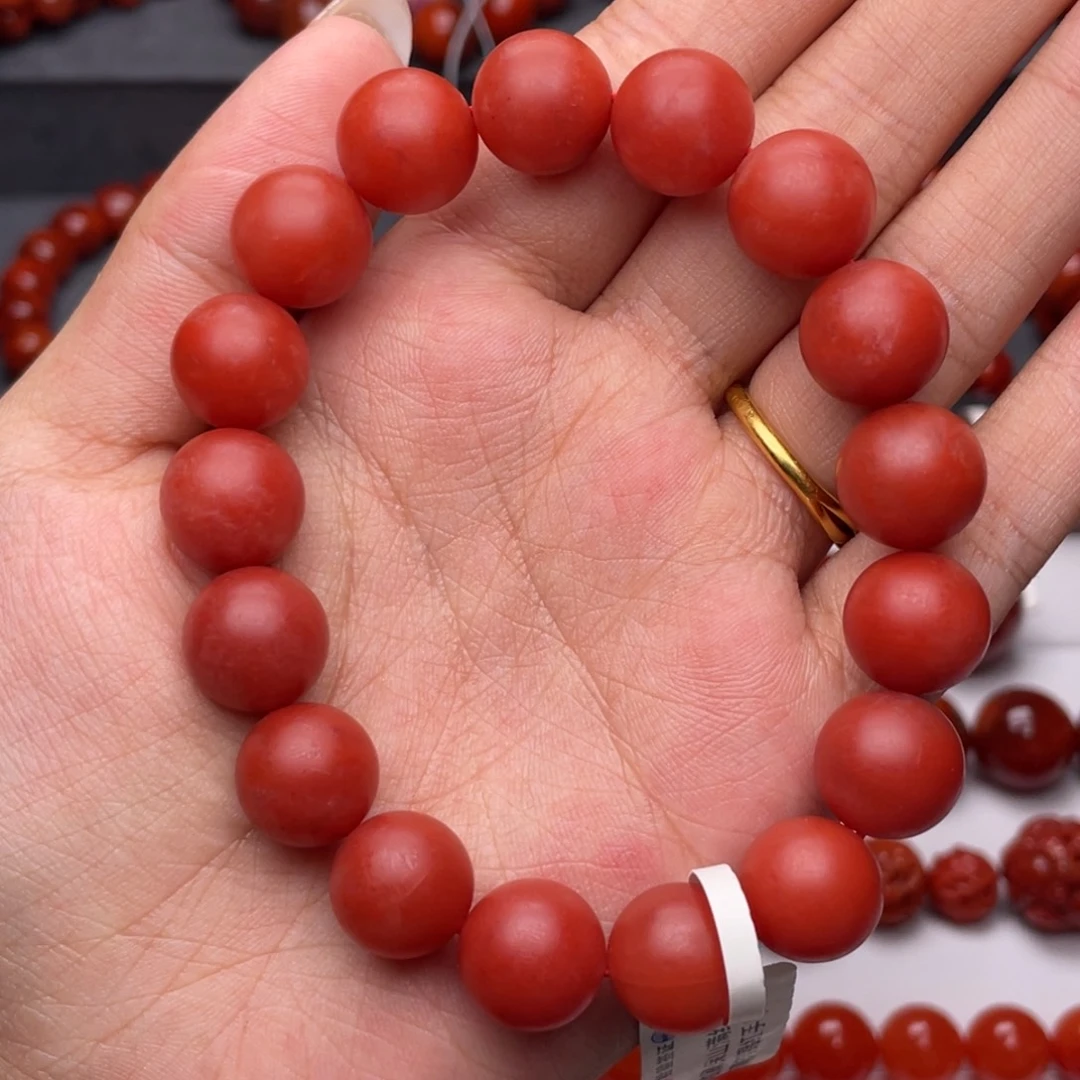 南红玛瑙未镶嵌手链Y12.6mm收藏满红满肉锦红