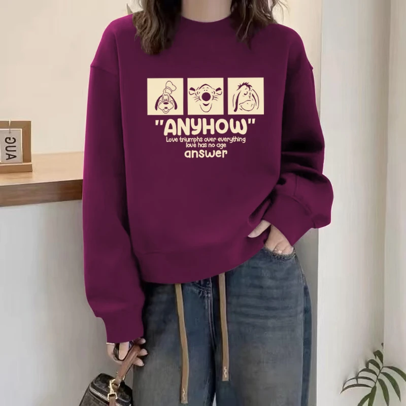 圆领套头打底衫加绒加厚卫衣女2025春秋季新款宽松韩版潮情侣外套