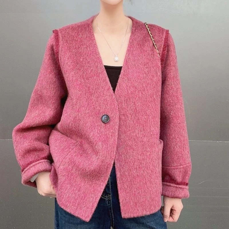 【HUIYING】落肩袖网红不褪色百搭羊毛呢外套2025春季韩版外套