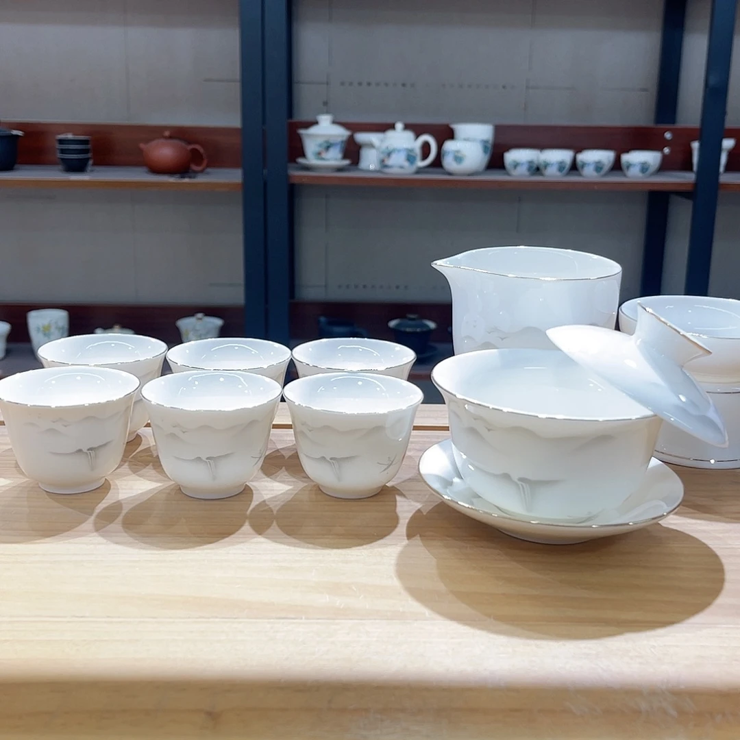 高端羊脂玉茶具套装