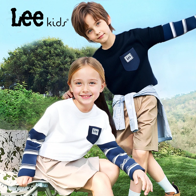 Leekids童装男童t恤长袖纯棉儿童早秋装2025新款中大童撞色打底衫