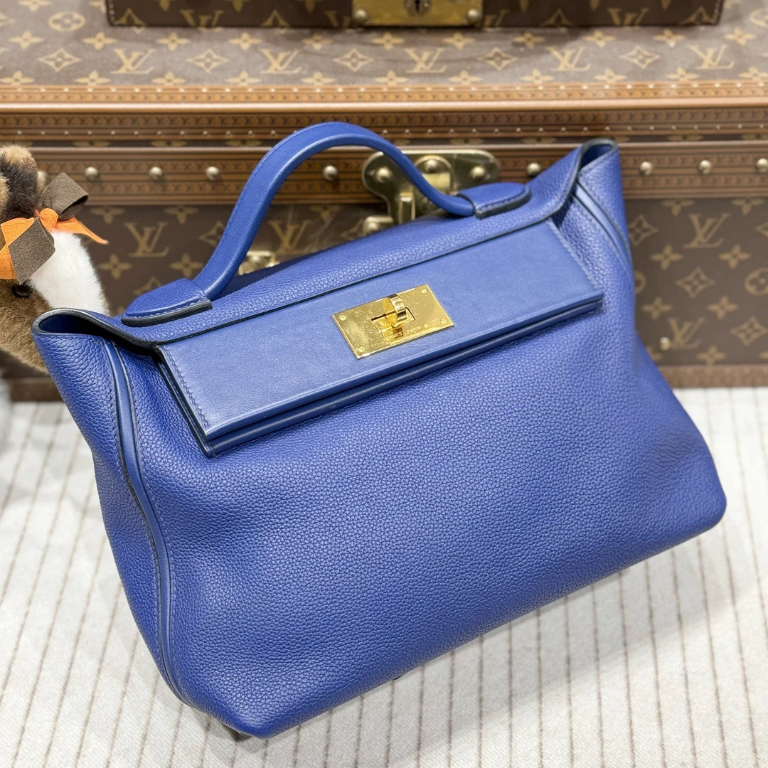 99新 Hermes/爱马仕 lina/d刻爱马仕宝石蓝2424小号包