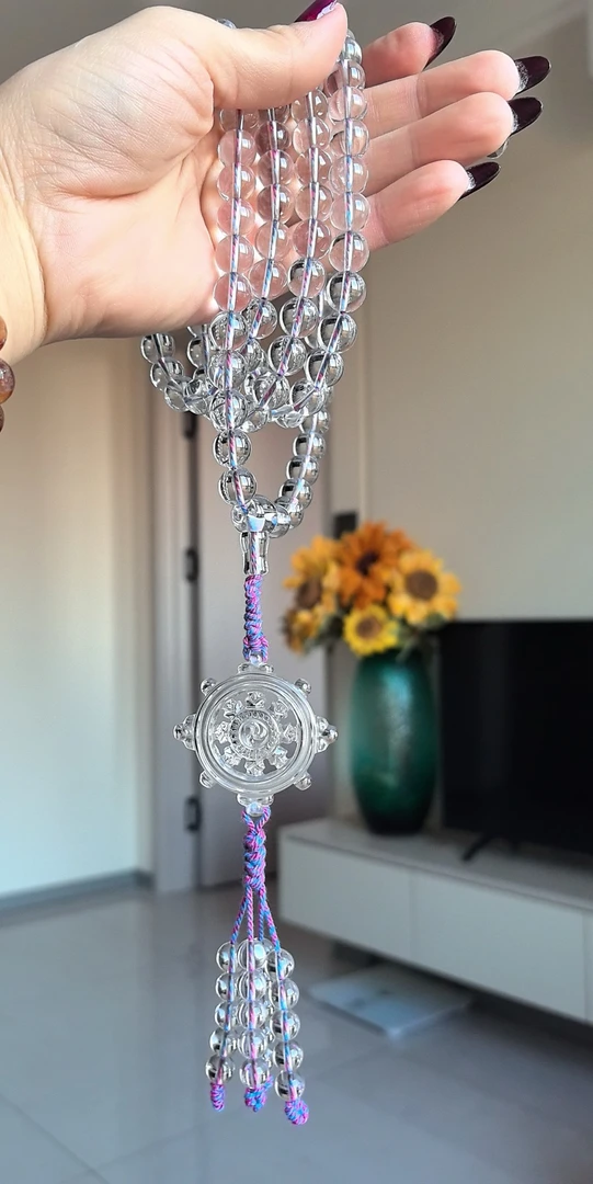 全净体纯天然白水晶8毫米108颗搭配法轮背云绳子颜色备注