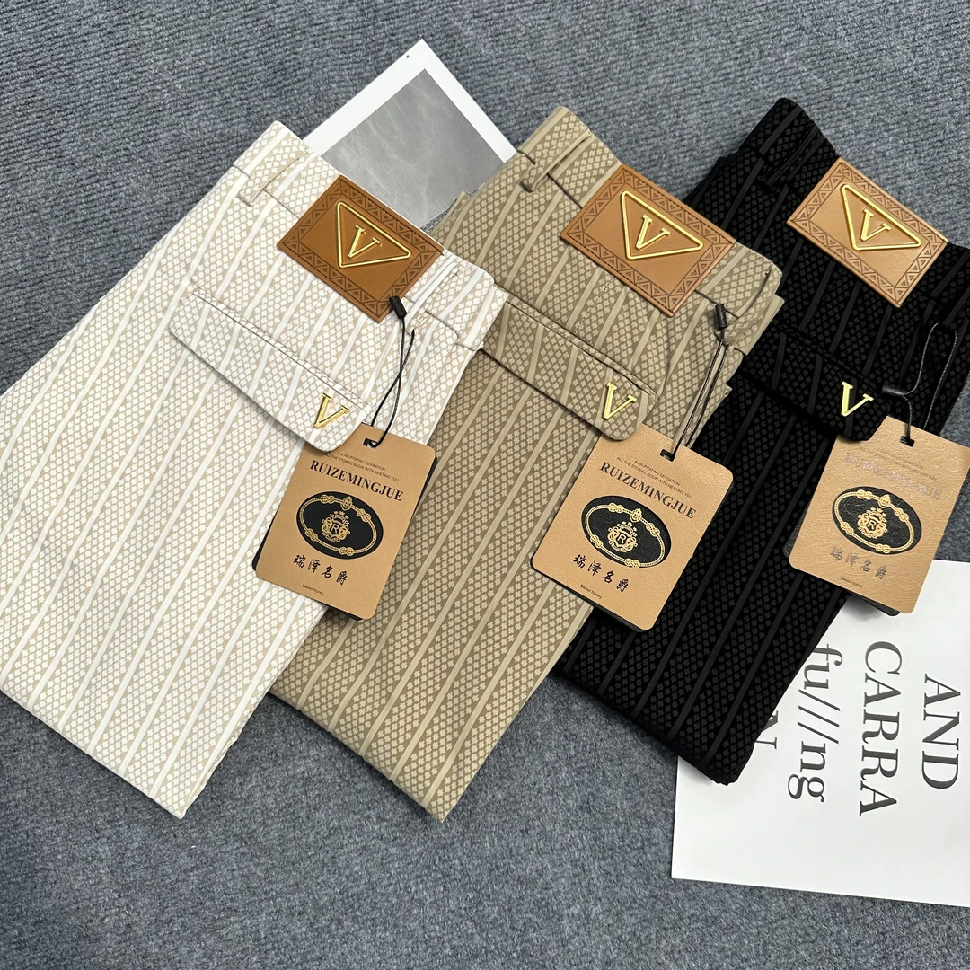 【薄款】男士夏季冰丝裤烫金白色牛奶丝顺滑休闲裤时尚百搭男裤