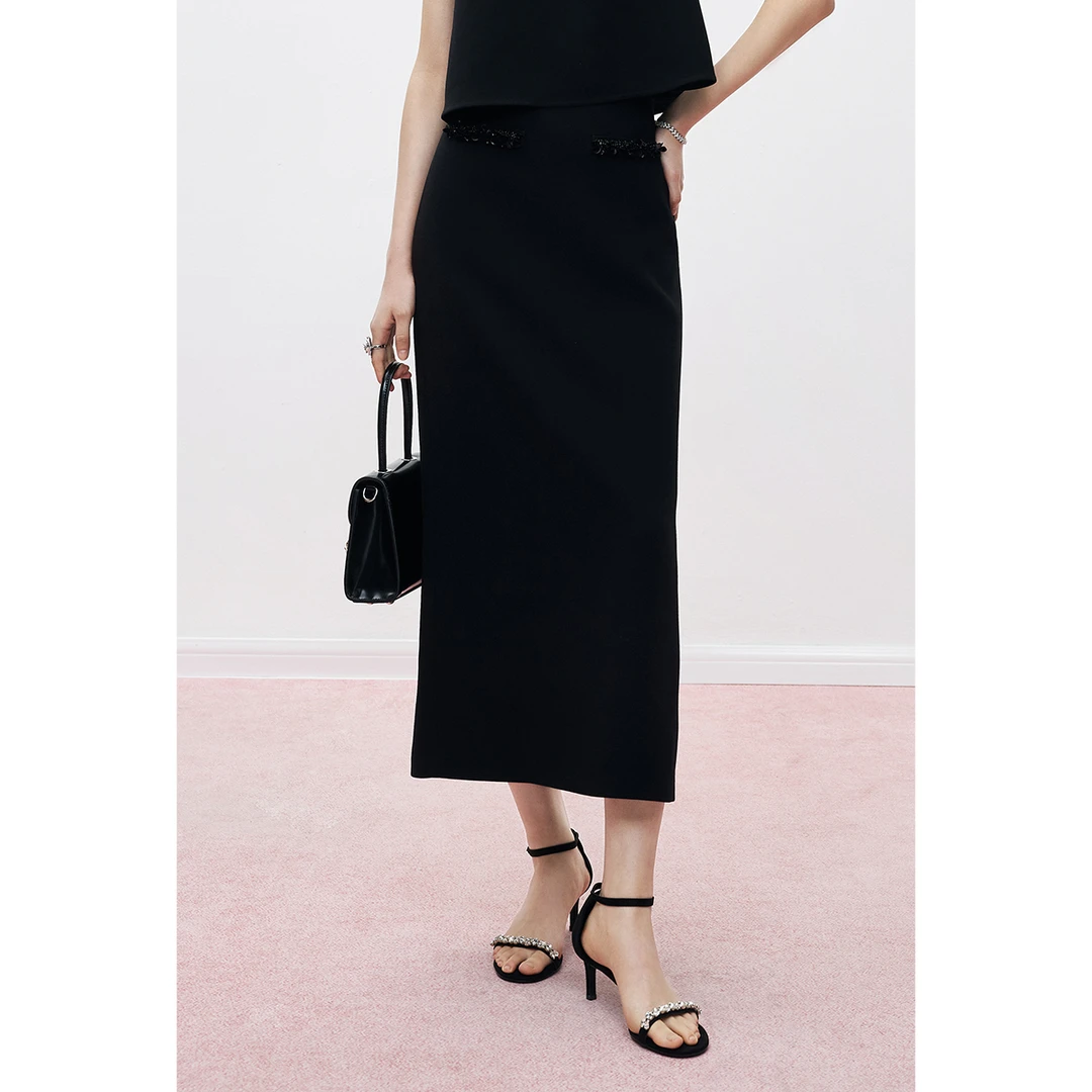 【陈大可专属】MandyZhang镶钻亮片花边醋酸半身裙女夏长裙子