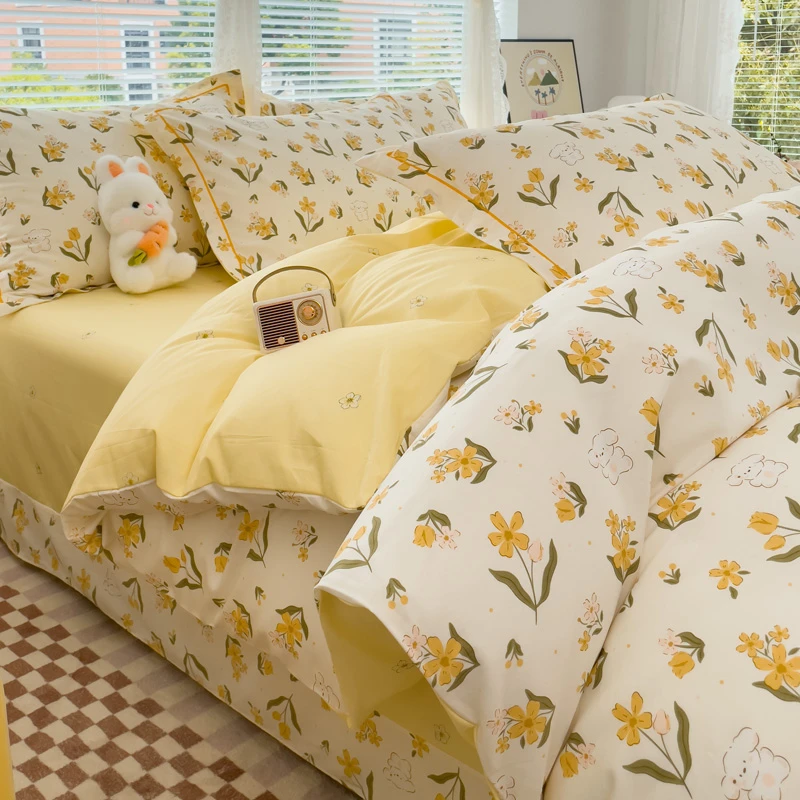 100%全棉四件套纯棉三件套被套床上用品宿舍被罩床单床笠款床品