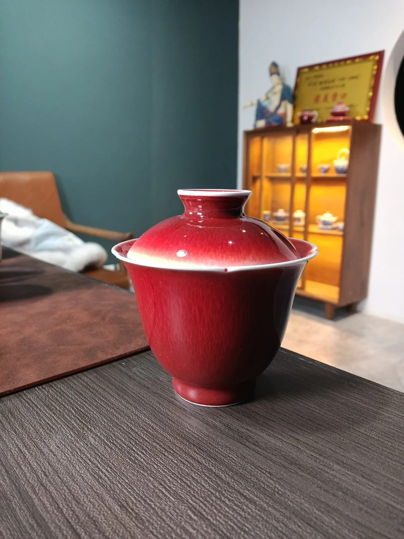 景德镇原矿郎红花口盖碗