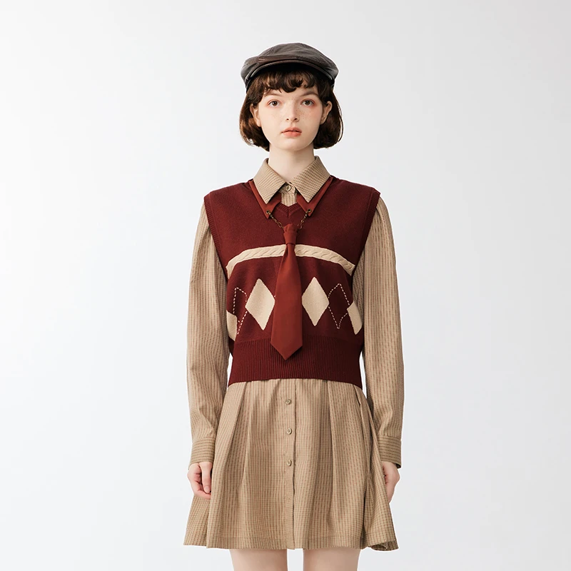 D-HARRY/迪迪加气质复古格纹领带毛织马甲DD233C61930