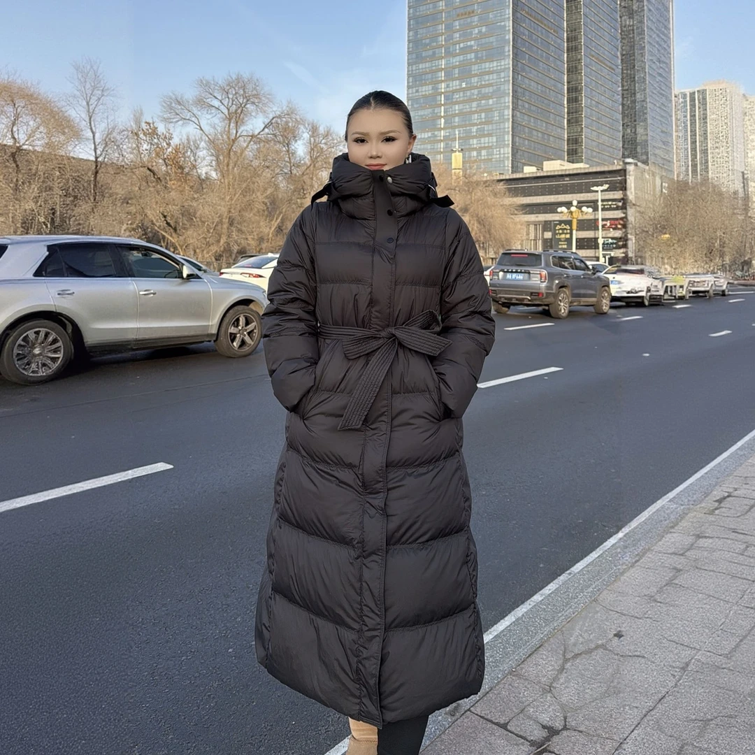 2025长款女款鹅绒连帽秋冬保暖休闲羽绒服冬季中长款